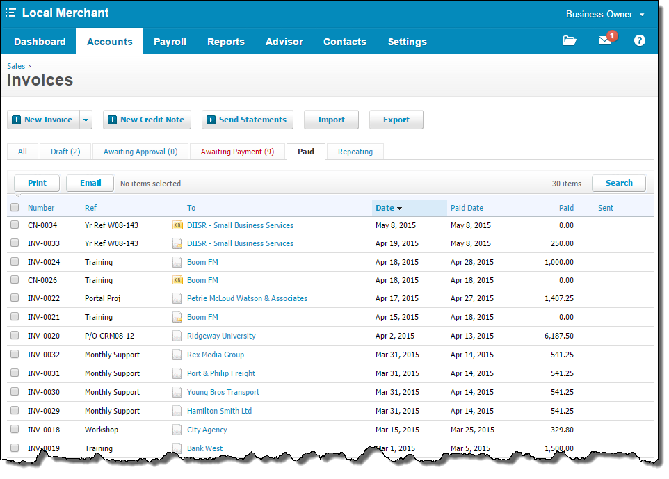 sales xero report invoice How for Xero, Sales Information Your Appears In Clover