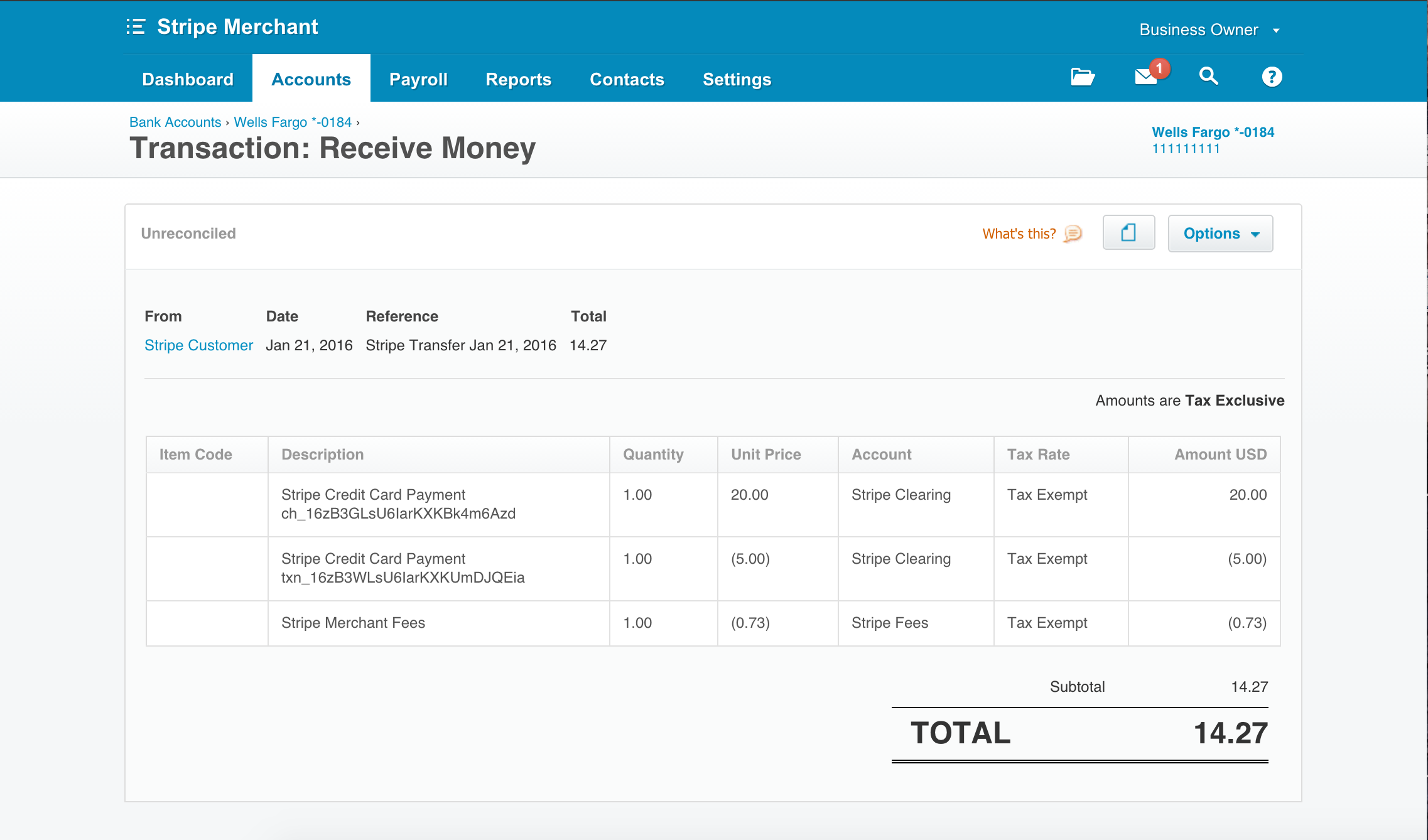 Transaction item. Stripe Invoice. Stripe transaction. Xero интефрейс.